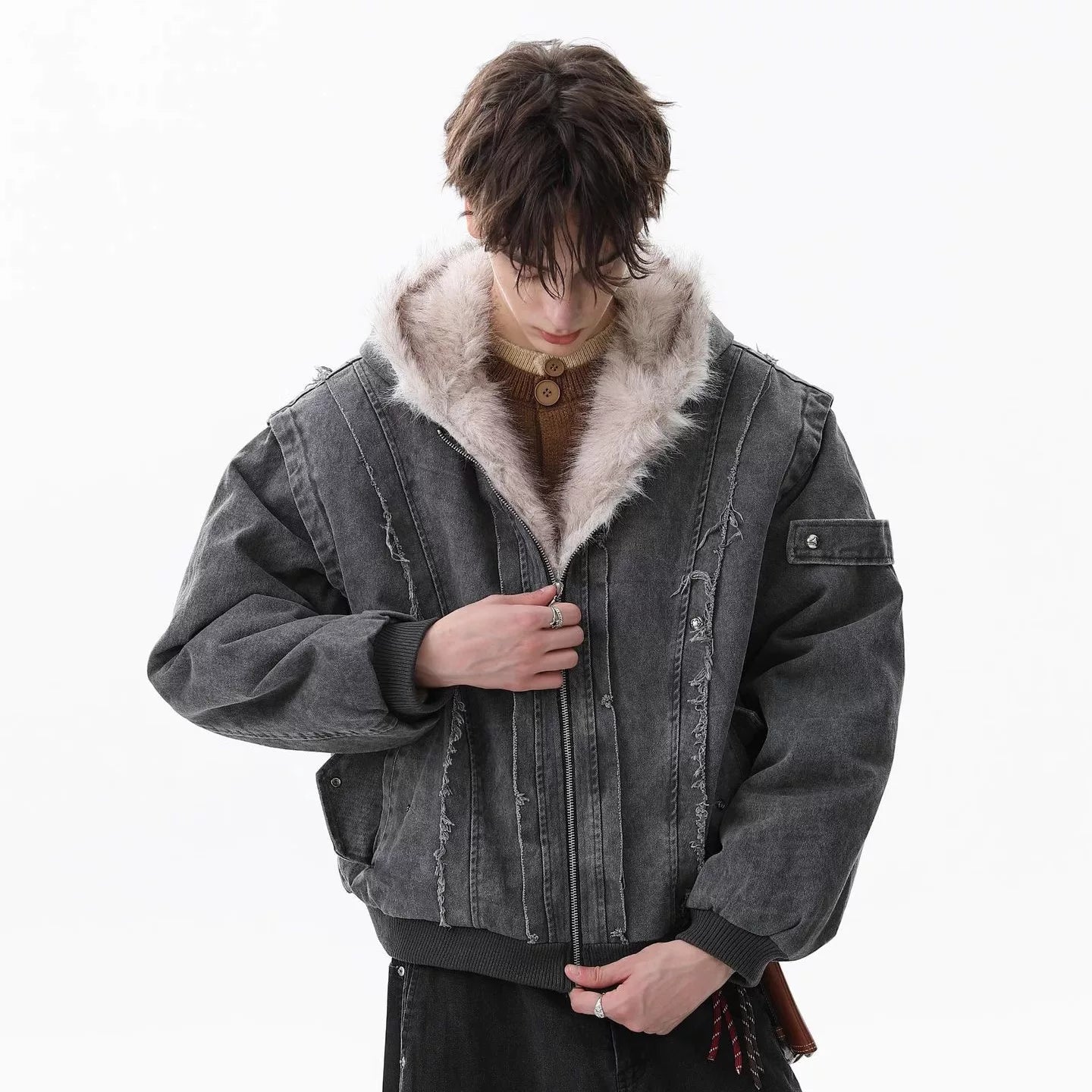 NOAH MARS Mountain Print Velvet Lined Hooded Cotton Jacket Men Old Money Winter Coat
