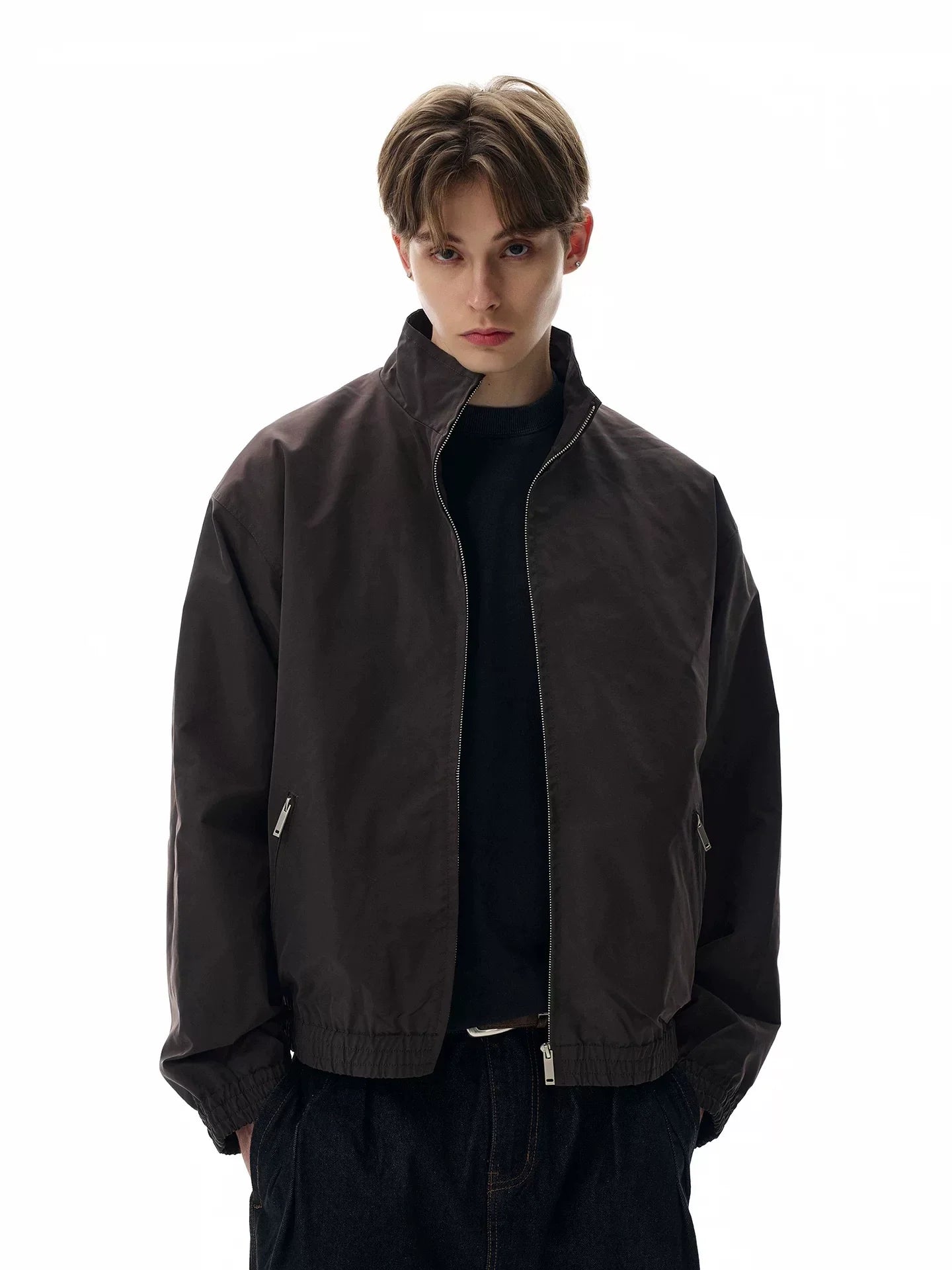 NOAH MARS Old Money Vibe Stand Collar Short Casual Windbreaker Jacket