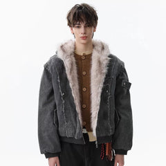 NOAH MARS Mountain Print Velvet Lined Hooded Cotton Jacket Men Old Money Winter Coat