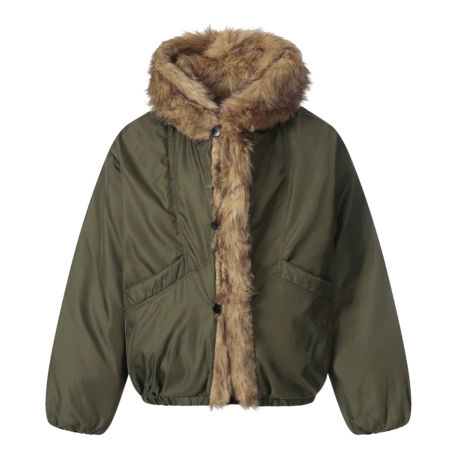 NOAH MARS Old Money Fur Collar Short Hooded Mountain Graphic Warm Cotton Jacket