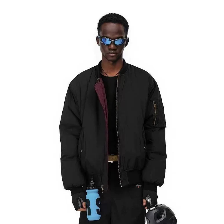 NOAH MARS Double-Sided MA1 Pilot Cotton Jacket Men Red Velvet Lined Winter Coat